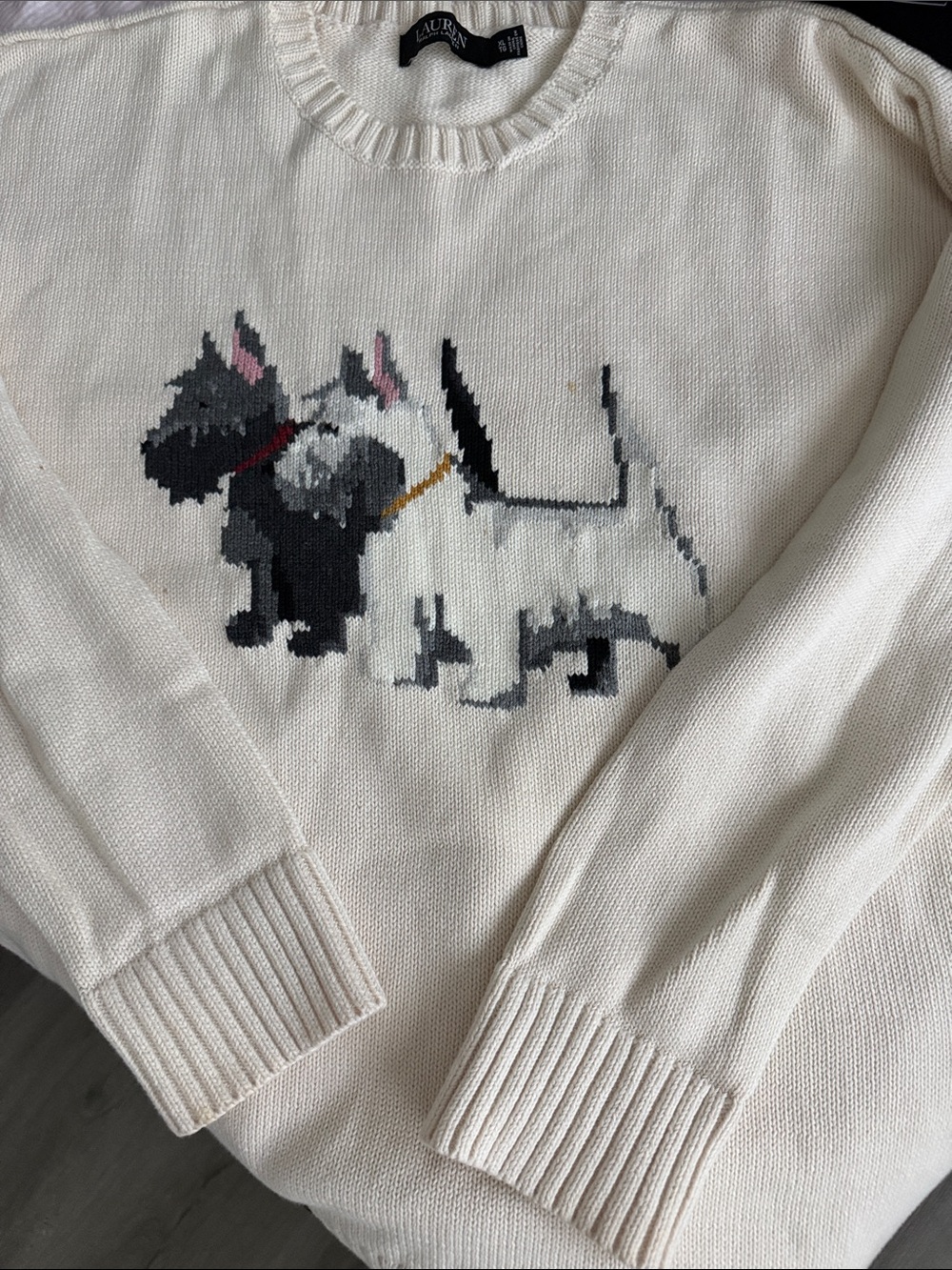 LAUREN Ralph Lauren Cream Pullover with Scottie Dog Knit
